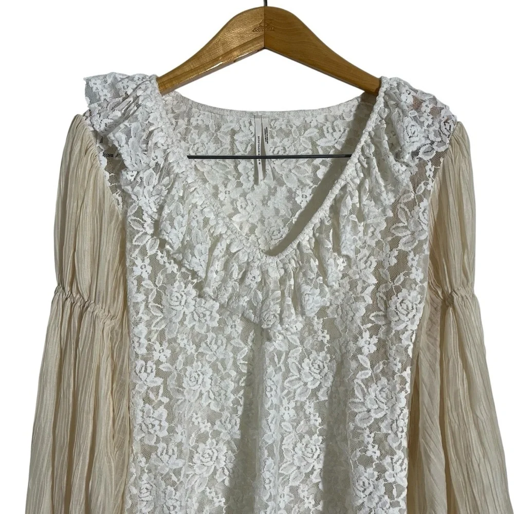 BY ANTHROPOLOGIE Wide-Sleeve Sheer Lace Top